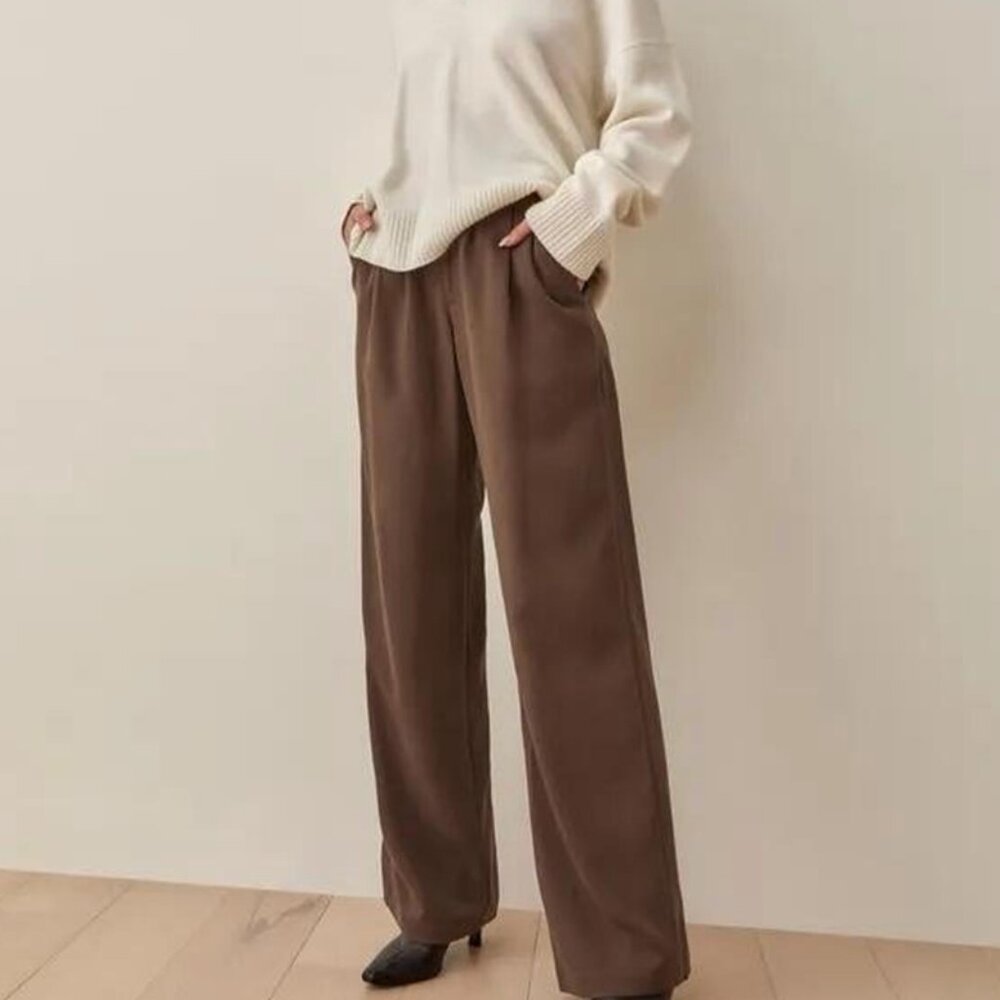 Reformation Mason High Waist Wide Leg Pants Brown Mushroom Women's Size 0